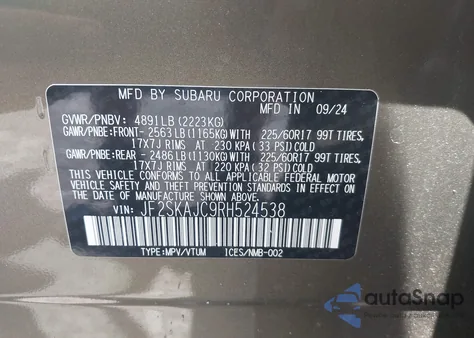 2024 Subaru Forester Wilderness from USA, damaged, VIN JF2SKAJC9RH524538